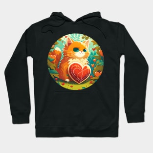 Orange Cat Heart In The Garden - Love Cats Hoodie